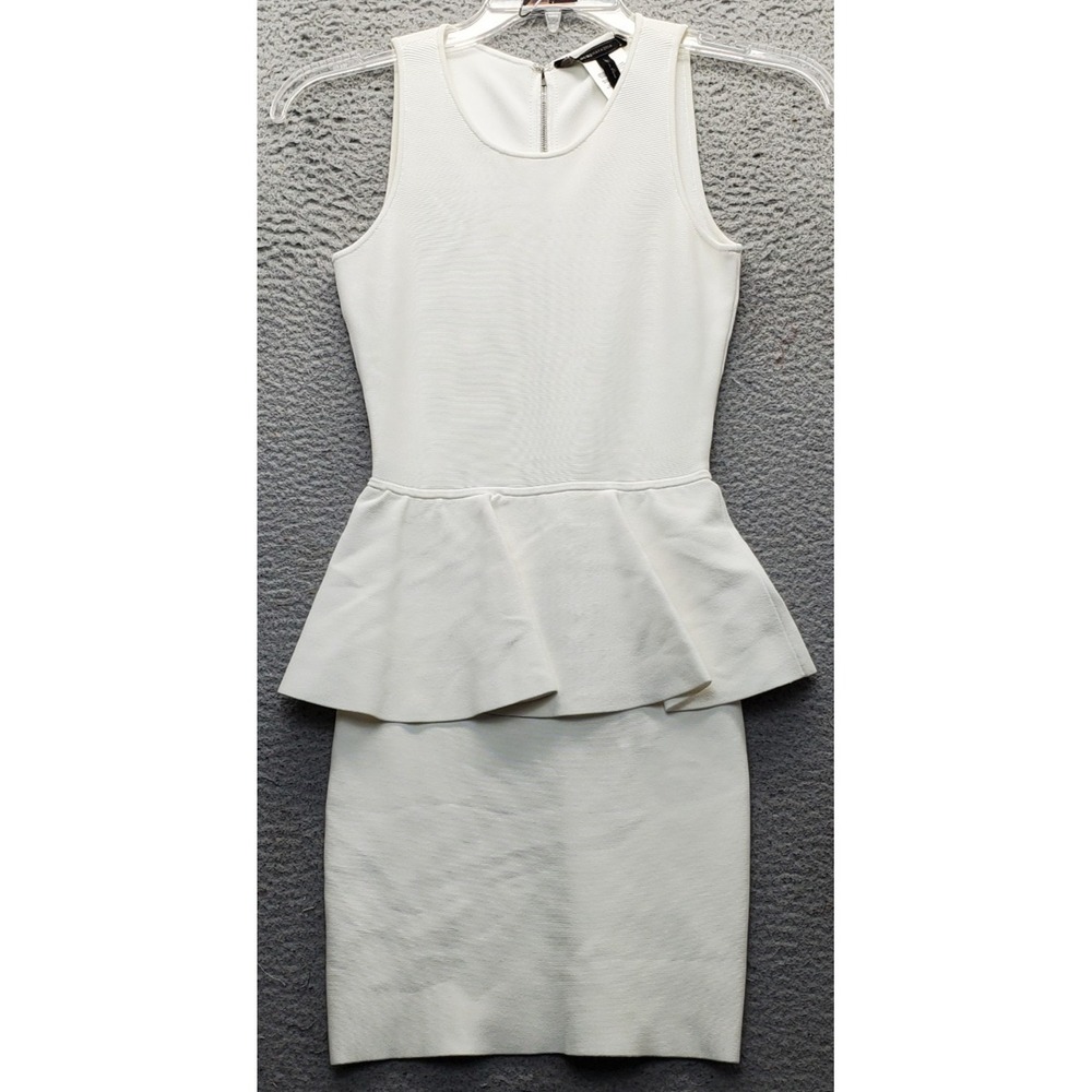 BCBGMAXAZRIA Peplum Dress Women XXS White Stretch Sleeveless Scoop Neck Back Zip